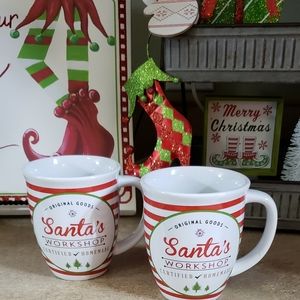 2 Santa's Workshop Christmas Mugs/Cups